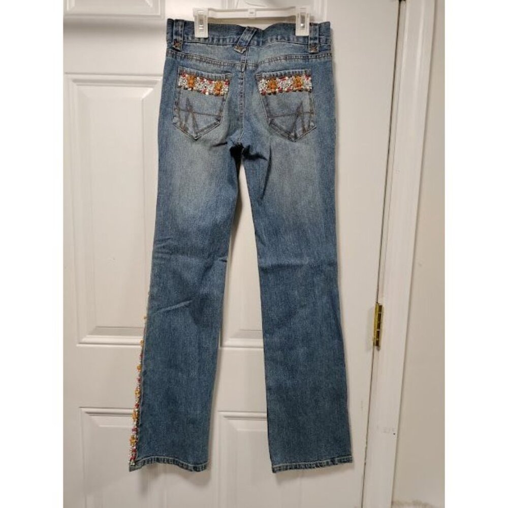 NWT Issue Pants Blue Denim Embroidered Beads Leg Straight Zip Fly Jeans Size 28 - Picture 7 of 16